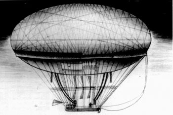 Primer diseño de dirigible, obra de Jean-Baptiste Meusnier (1784)